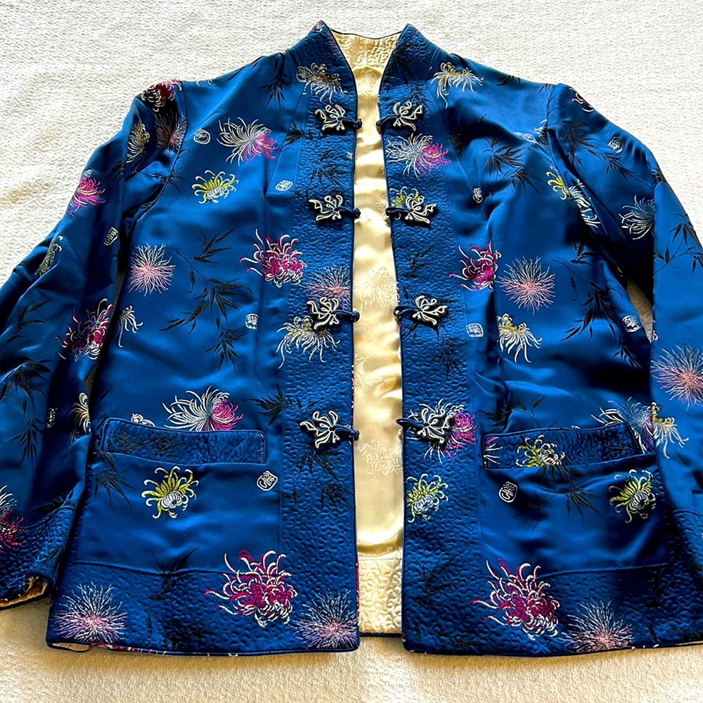 Elegant Blue Floral Women's Jacket